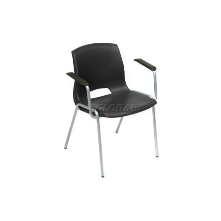 Global Equipment Interion Merion Collection Stacking Chair With Mid Back Fixed Arms, Plastic, Black, PK4 921397BK